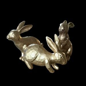 **New Gold Easter Rabbits Bunnies 3.5" in Original Box.